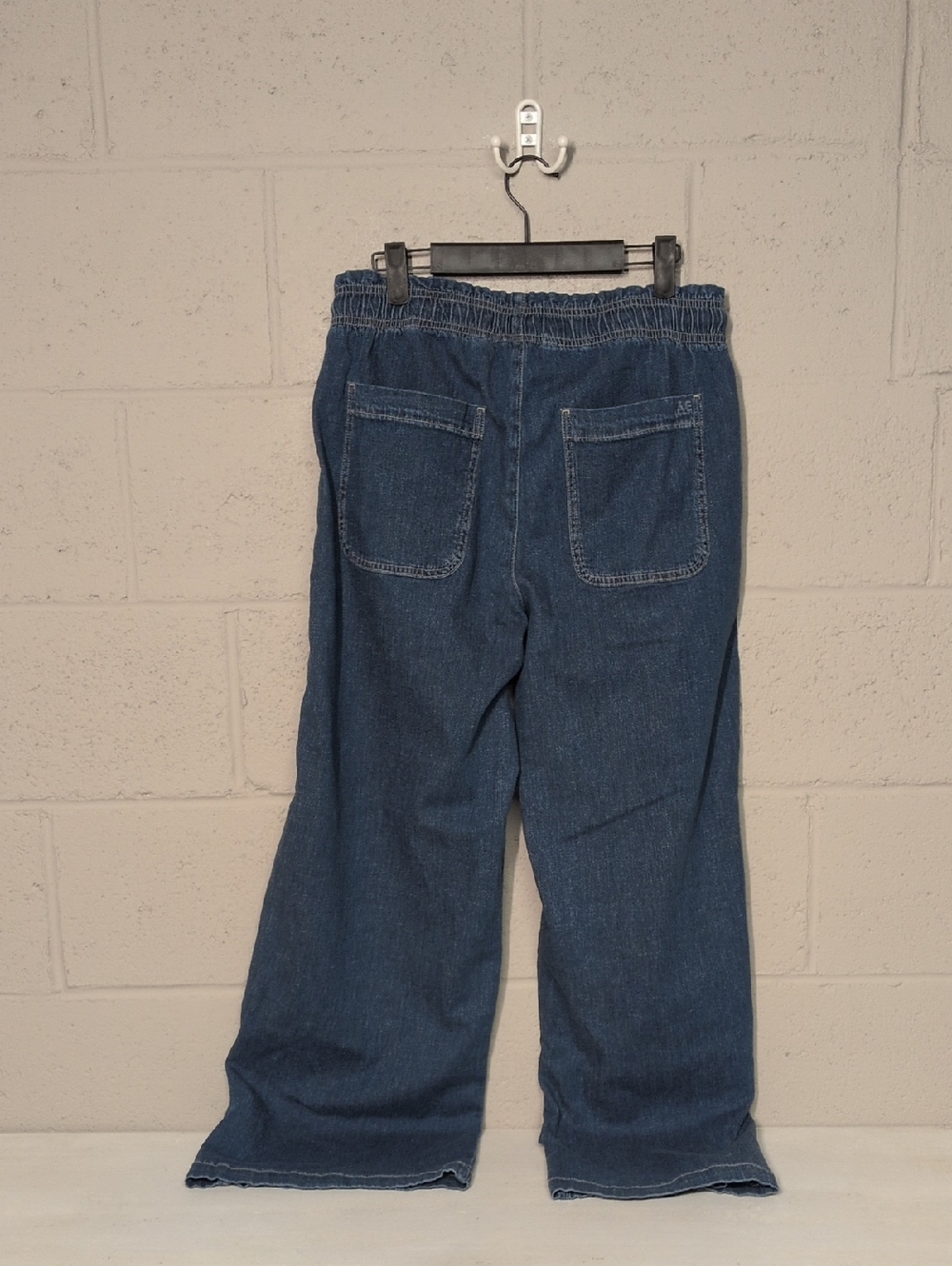 AE Dreamy Drape Pull On Elastic Waist Wide Leg Linen Blend Denim Pants Size S - Picture 6 of 8